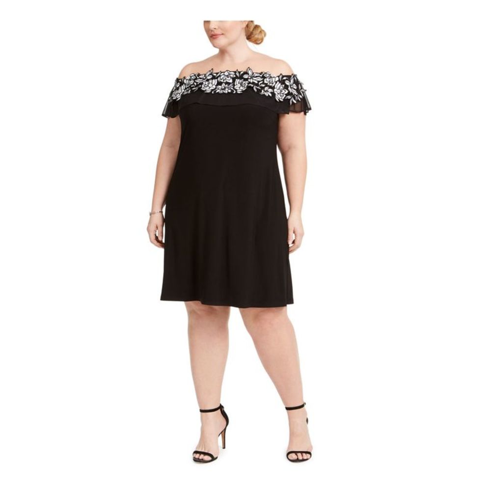 JBS LIMITED Womens Black Flutter Sleeve Above The Knee Party Shift Dress Plus 2X